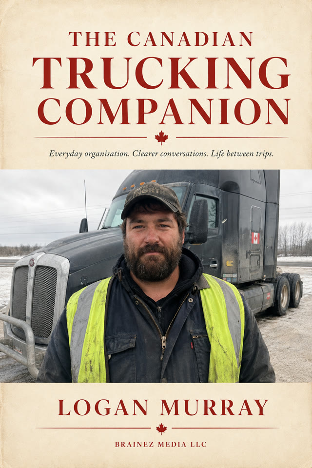 The Canadian Trucking Companion ebook cover featuring Logan Murray beside a Canadian truck